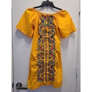 Hand Embroidered Peasant Oaxacan Cotton Dress Mexican-Style